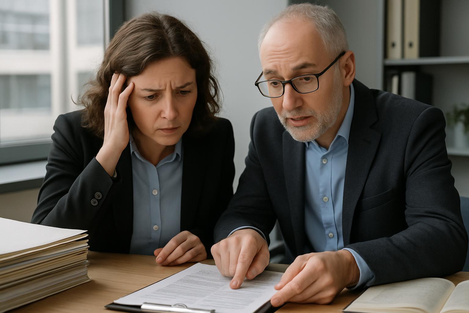 申請書類の問題点を担当者が指摘している場面