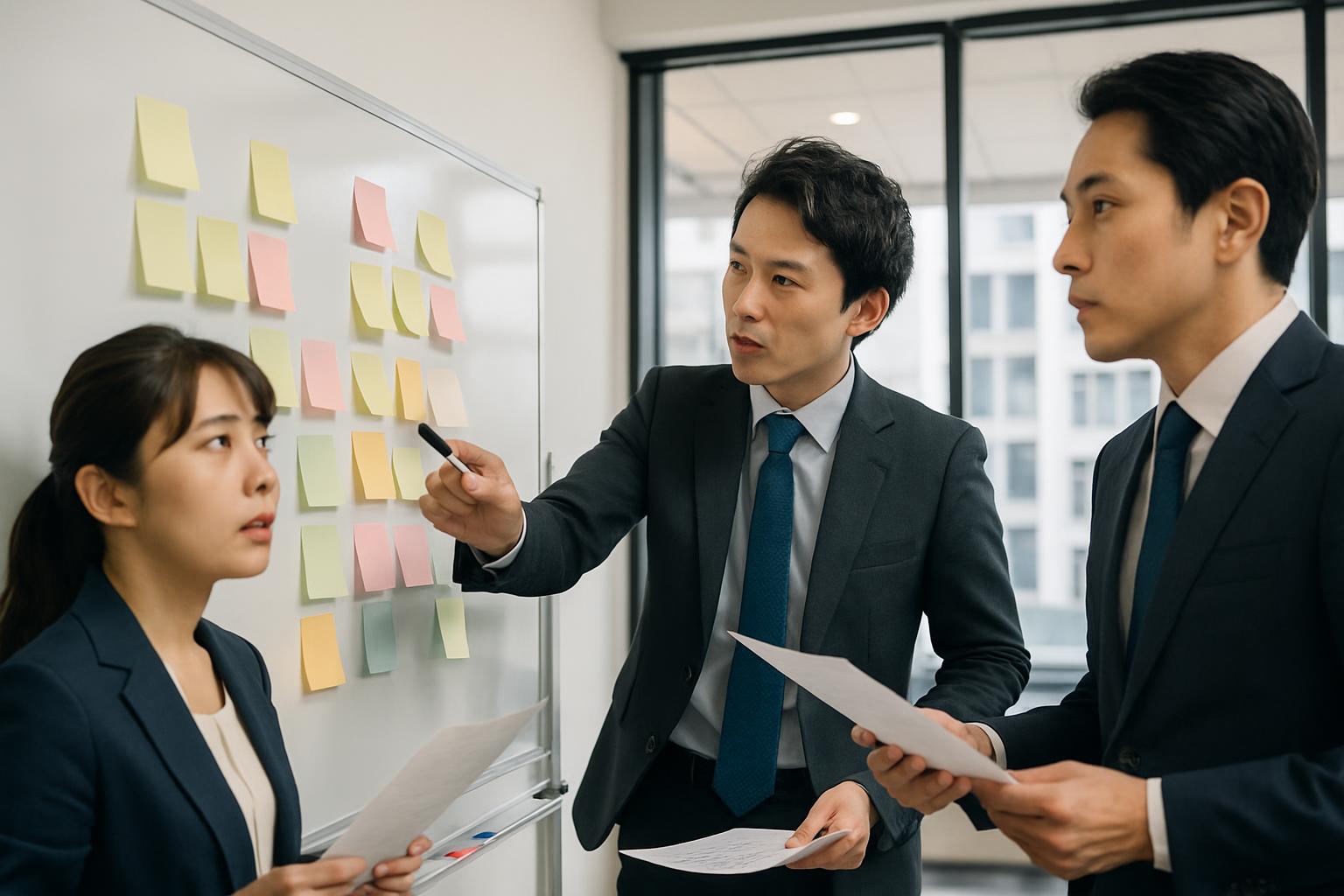 コンプライアンス対応策を協議するスタッフ