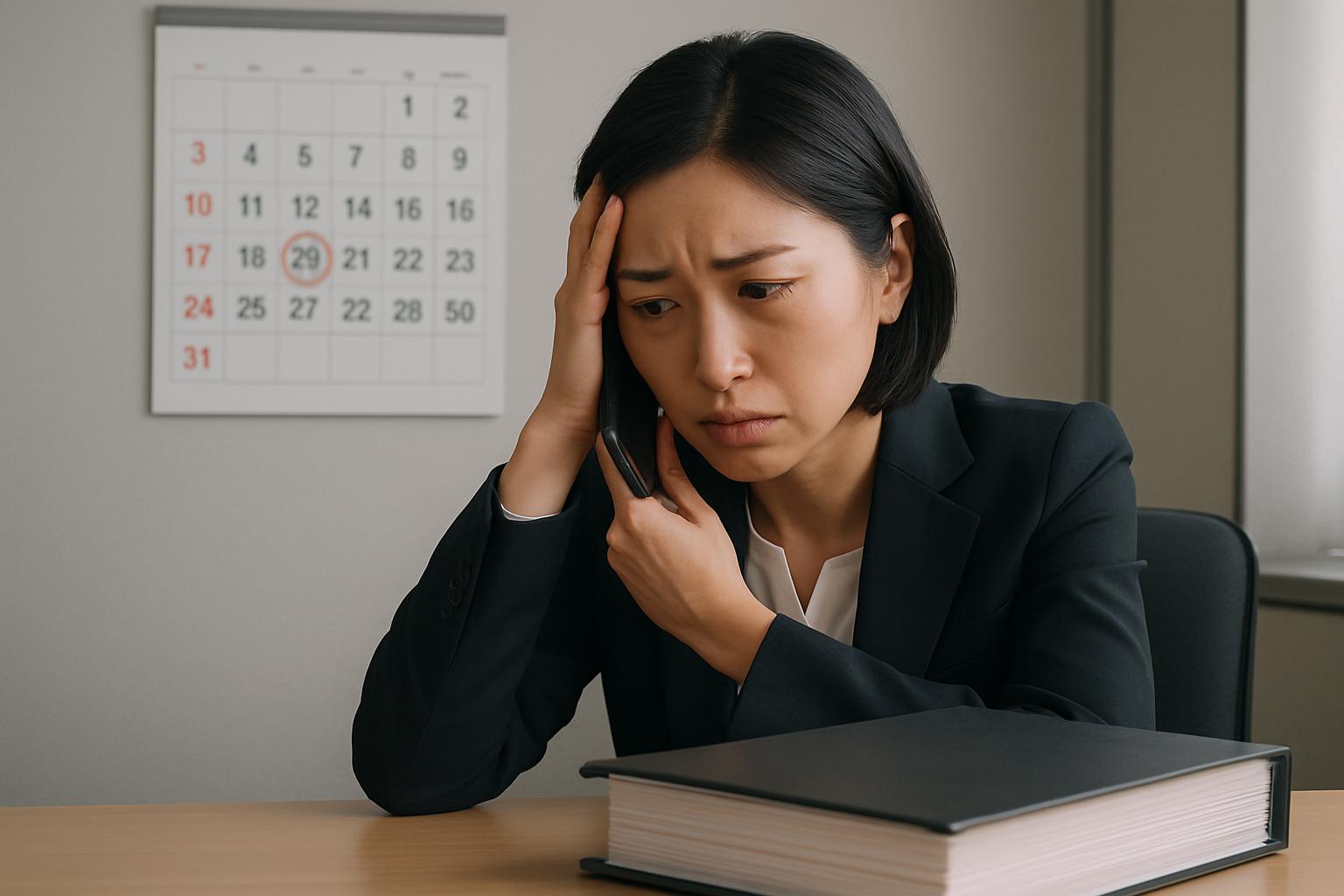 ビザ申請不許可の書類を前に困惑している人事担当者