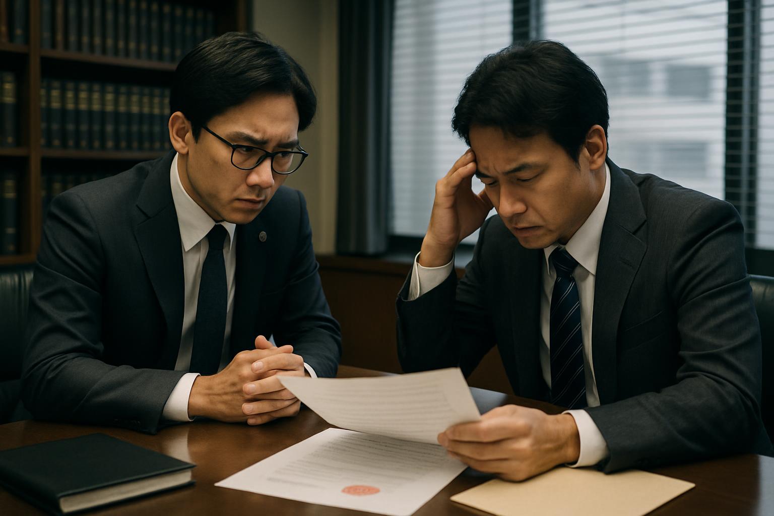 行政書士と企業担当者が在留カード対応について法的相談する様子