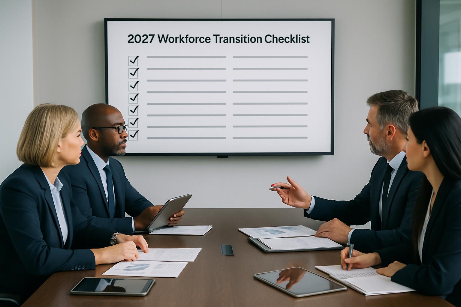 2027年の育成就労制度施行に向けて企業が準備を進めるミーティングの場面