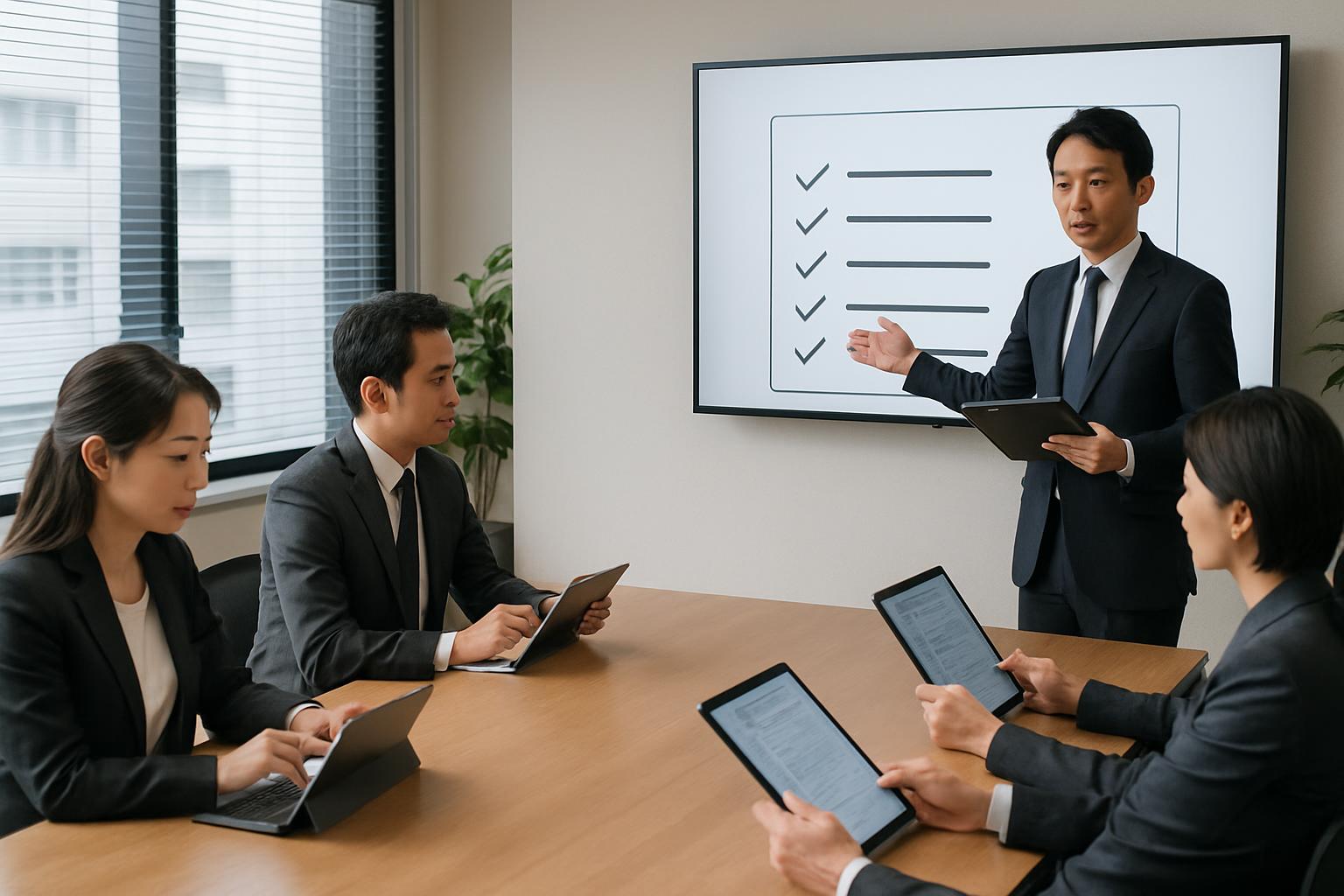 登録支援機関がコンプライアンス研修を実施している場面